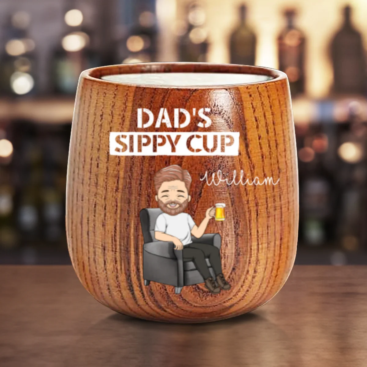 Daddy Grandpa Sippy Cup - Personalized Custom Wooden Whiskey Glass - Image 5