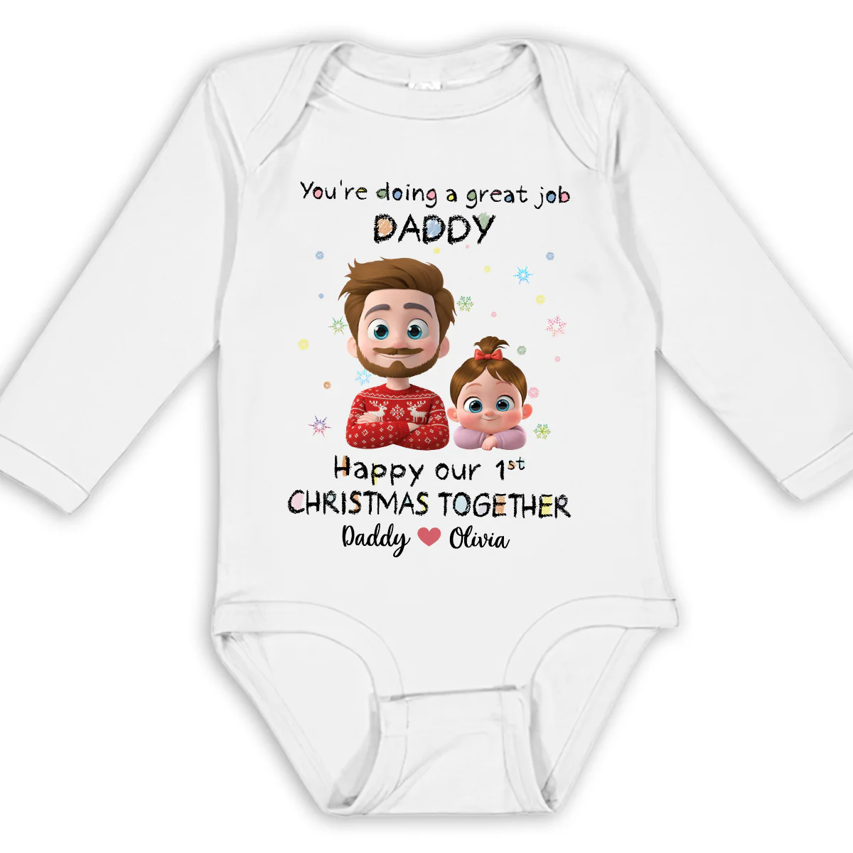 Daddy Is Doing A Great Job Cartoon Christmas - Personalized Custom Long Sleeve Baby Onesie