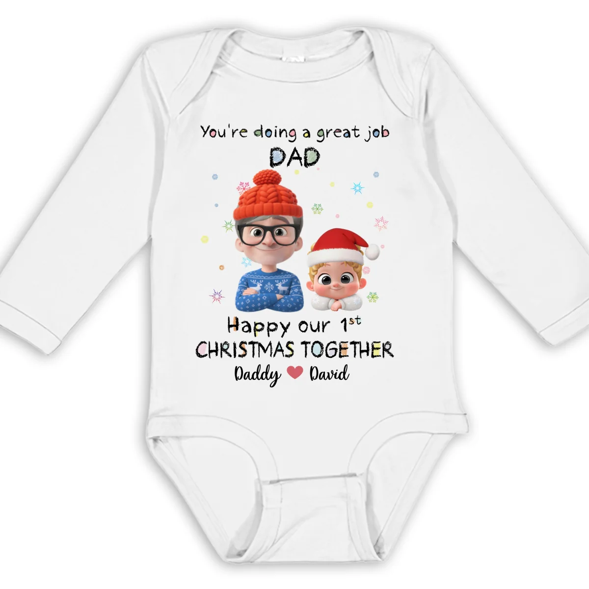 Daddy Is Doing A Great Job Cartoon Christmas - Personalized Custom Long Sleeve Baby Onesie - Image 6