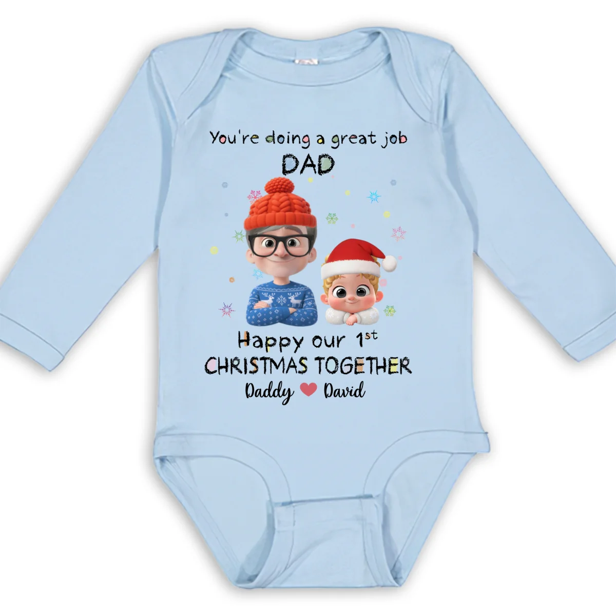 Daddy Is Doing A Great Job Cartoon Christmas - Personalized Custom Long Sleeve Baby Onesie - Image 8