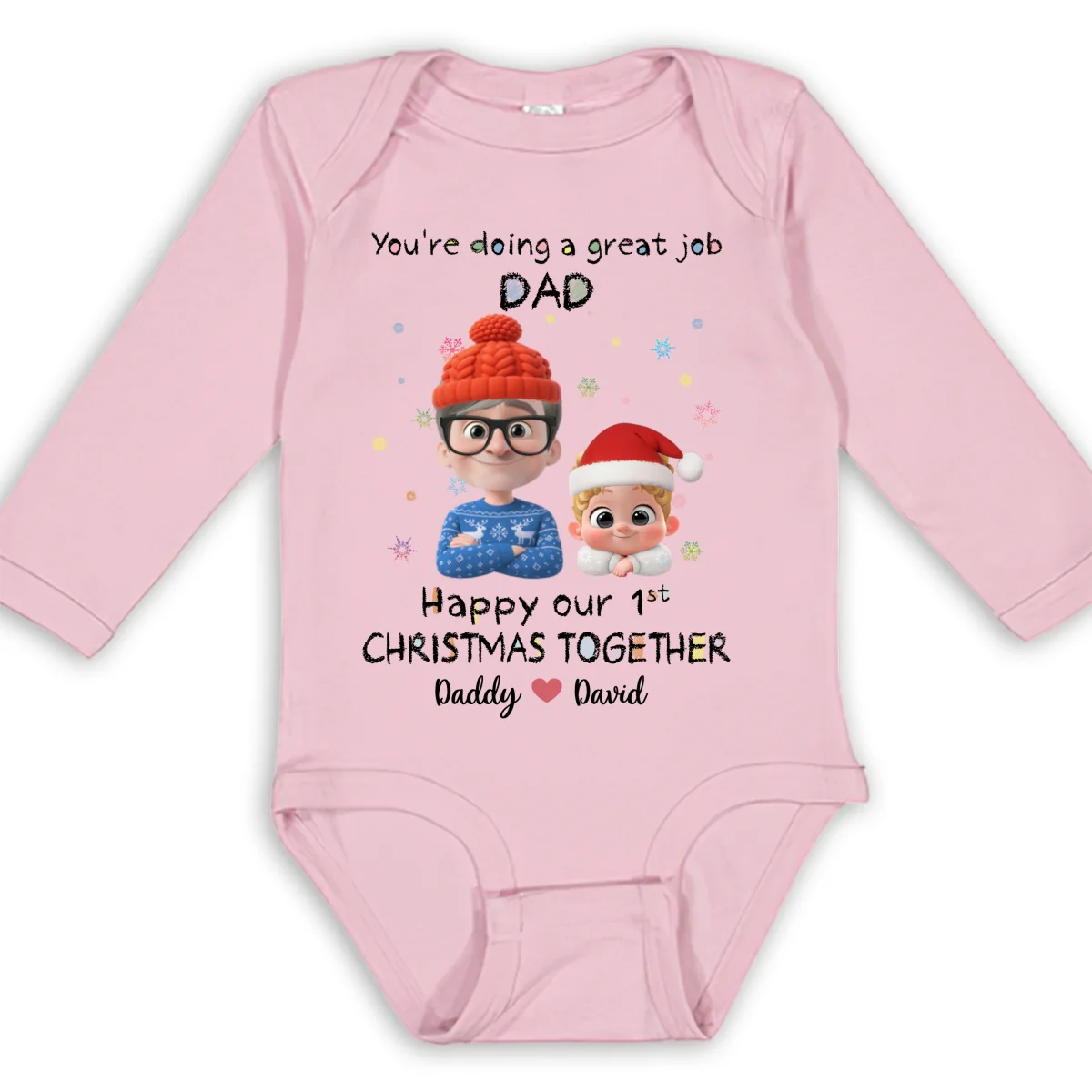 Daddy Is Doing A Great Job Cartoon Christmas - Personalized Custom Long Sleeve Baby Onesie - Image 9
