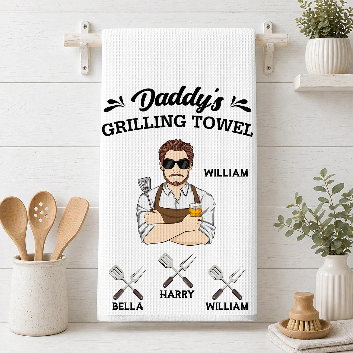 Daddy Is Grilling So We Better Step Back - Personalized Custom Kitchen Towel