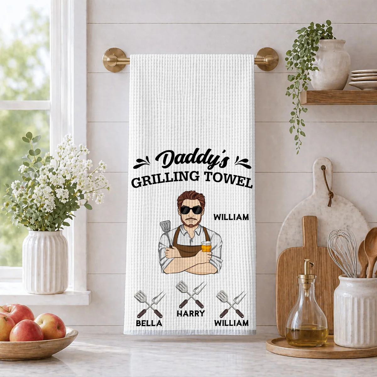 Daddy Is Grilling So We Better Step Back - Personalized Custom Kitchen Towel - Image 3