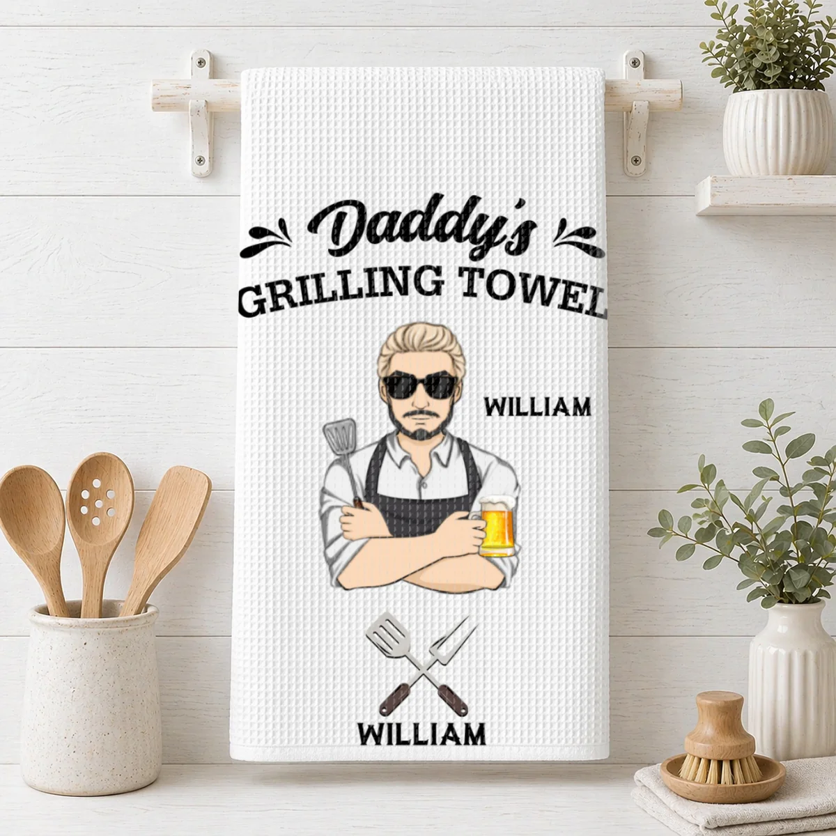 Daddy Is Grilling So We Better Step Back - Personalized Custom Kitchen Towel - Image 7