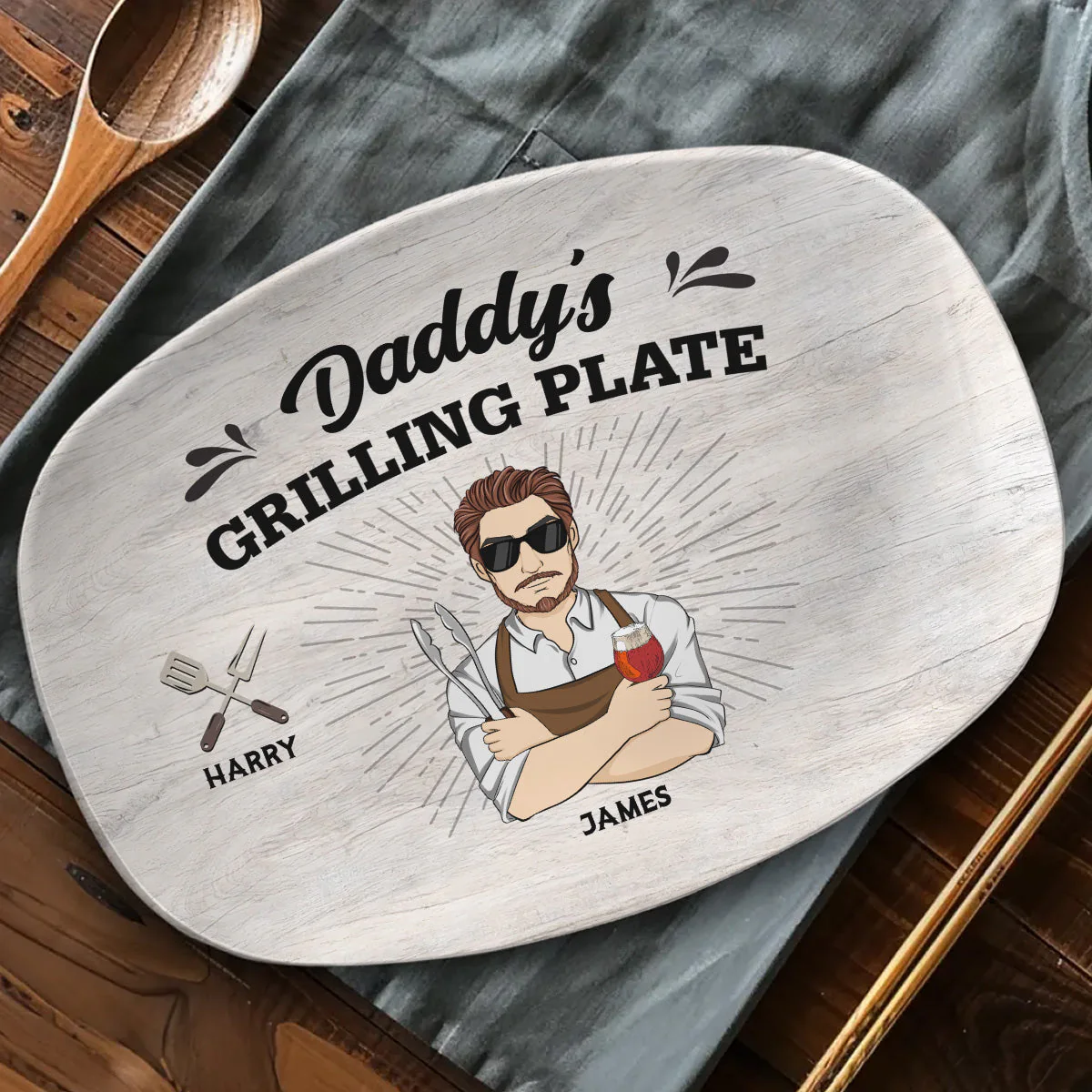 Daddy Is Grilling So We Better Step Back Version 2 - Personalized Custom Platter - Image 5
