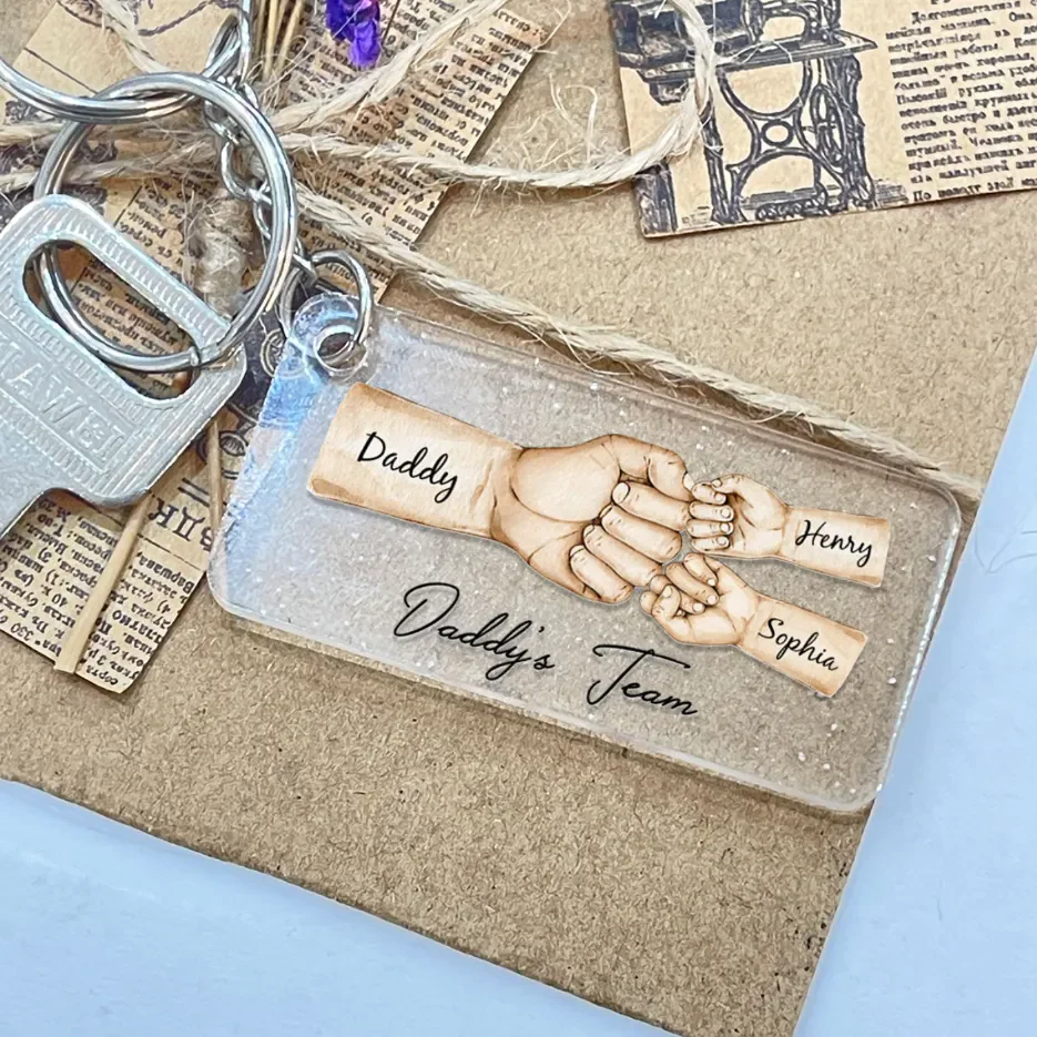 Daddy Team Fist Bump - Personalized Custom Acrylic Keychain - Image 3