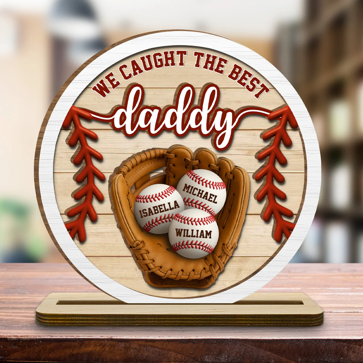 Daddy Team - Personalized Custom 2-Layer Wood Plaque With Flat - Image 3