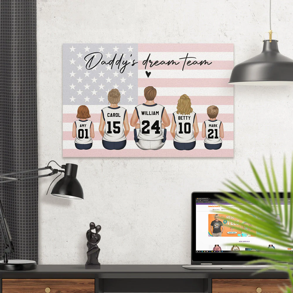 Daddys Team Basketball Family Sitting - Personalized Custom Poster - Image 2