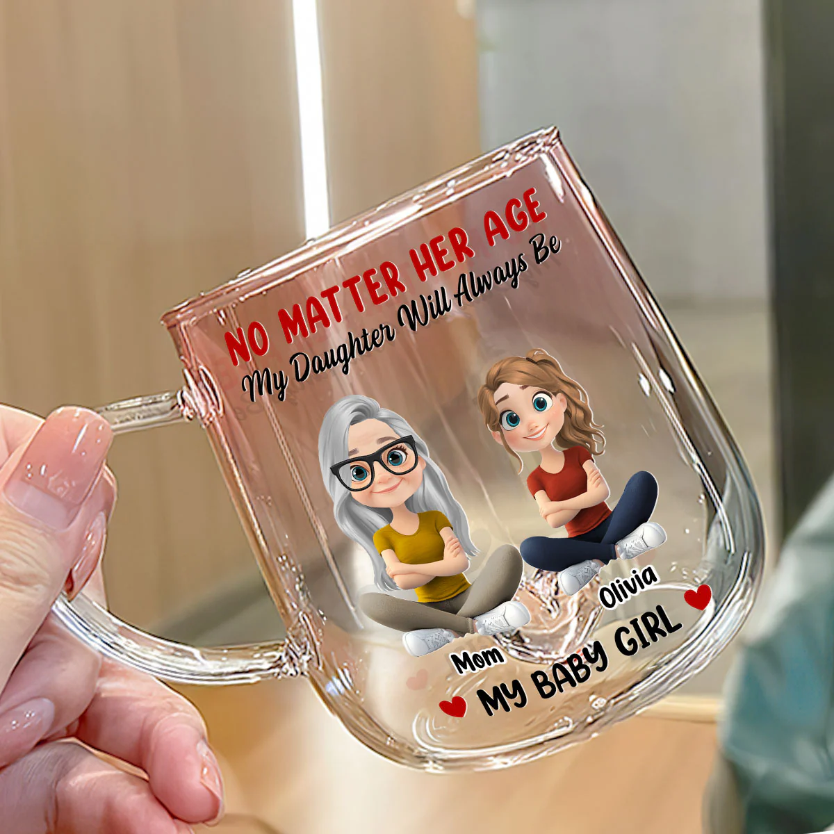 Daughter Of My Heart - Personalized Custom Pink Gradient Glass Mug - Image 2