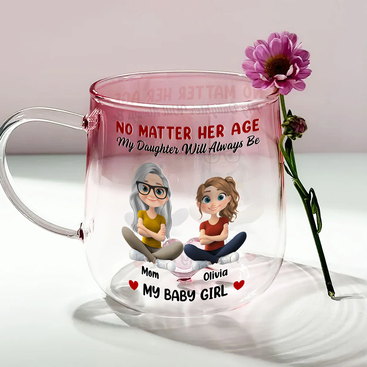 Daughter Of My Heart - Personalized Custom Pink Gradient Glass Mug - Image 3