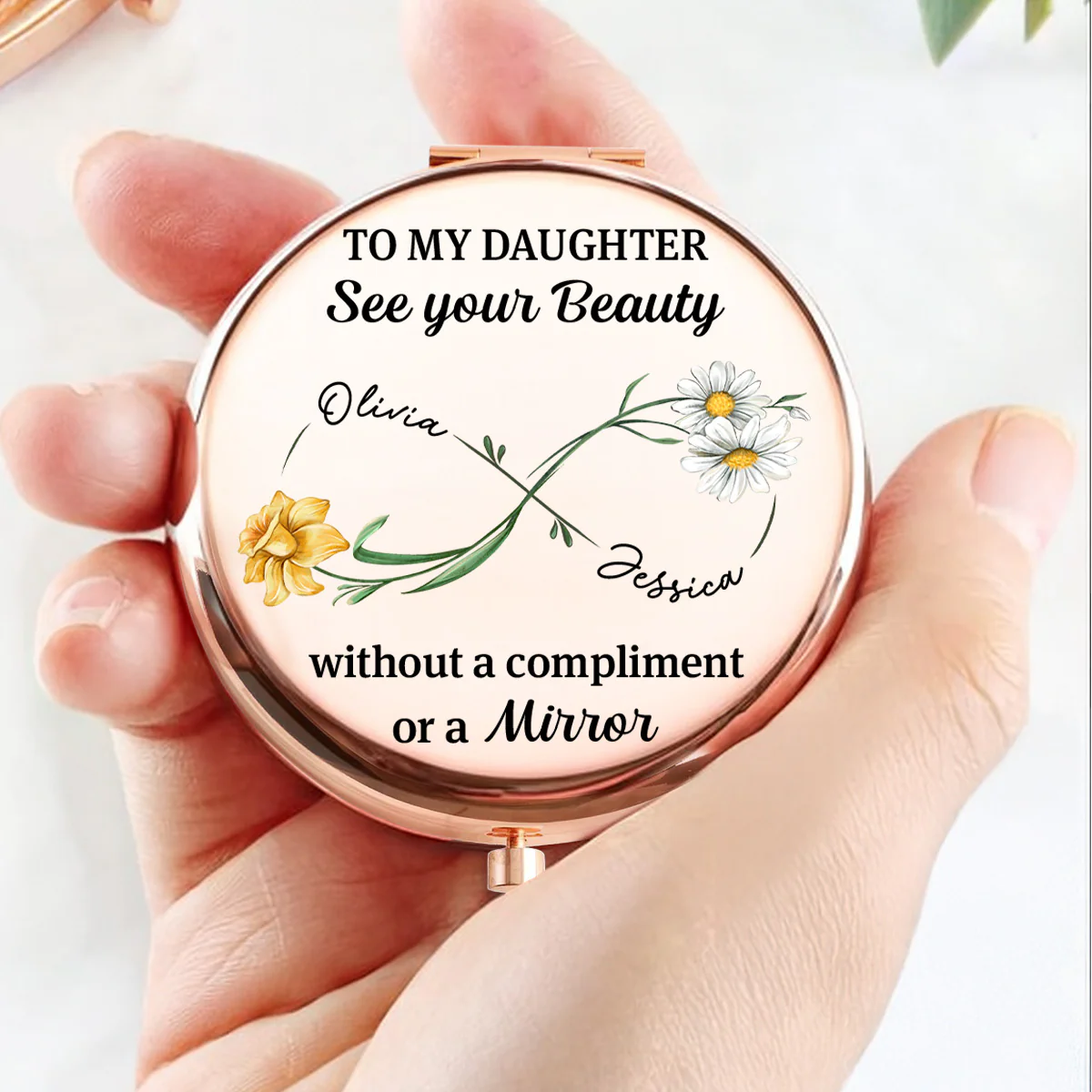 Daughter See Your Own Beauty - Personalized Custom Compact Mirror - Image 4