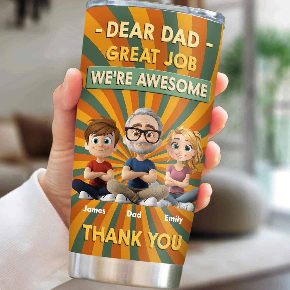 Dear Dad Great Job We Are Awesome Thank You Cartoonize - Personalized Custom Tumbler - Image 2