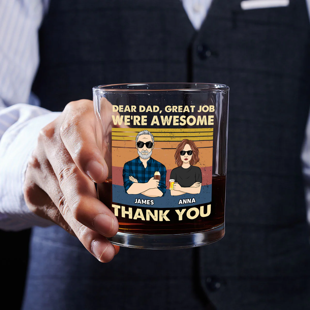 Dear Dad Great Job We Are Awesome Thank You - Personalized Custom Whiskey Glass - Image 4