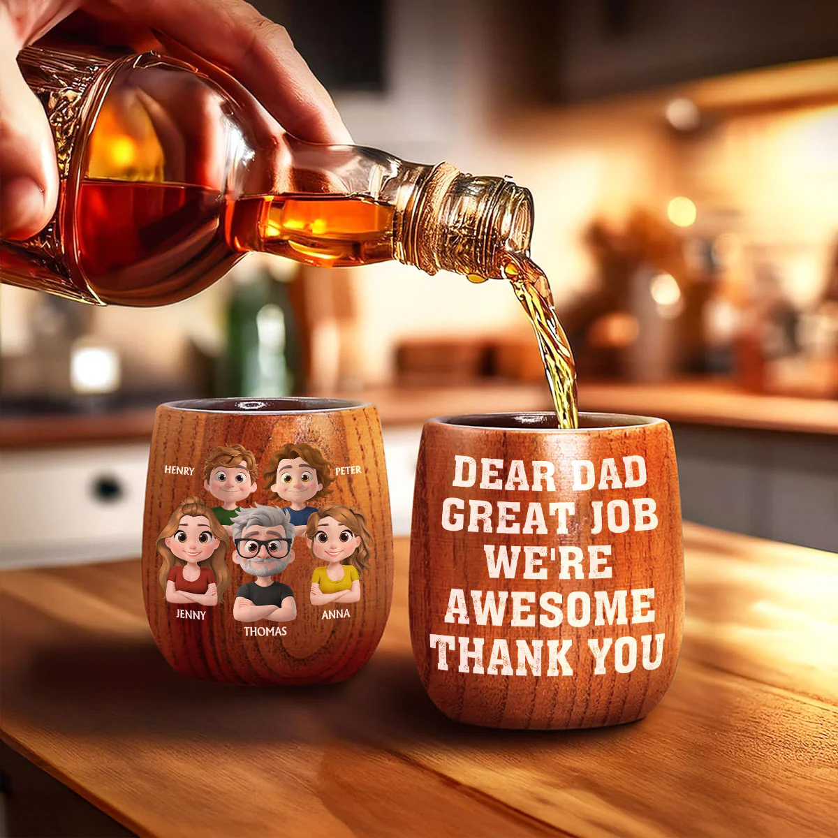 Dear Dad Great Job We Are Awesome Thank You - Personalized Custom Wooden Whiskey Glass - Image 4