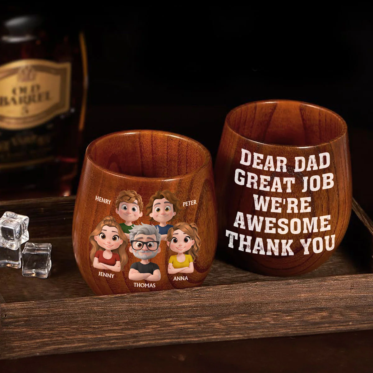 Dear Dad Great Job We Are Awesome Thank You - Personalized Custom Wooden Whiskey Glass - Image 5
