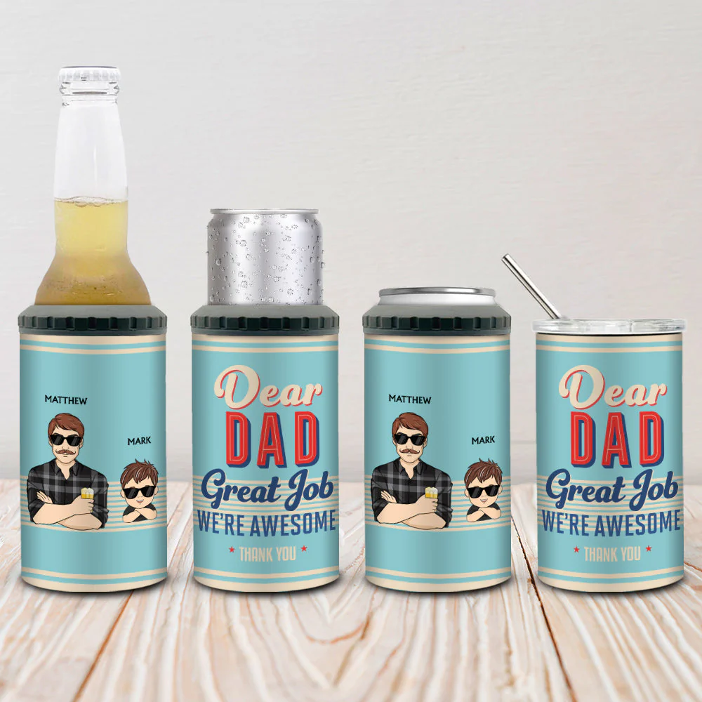 Dear Dad Great Job We Are Awesome Thank You Young - Personalized Custom Can Cooler Tumbler - Image 2