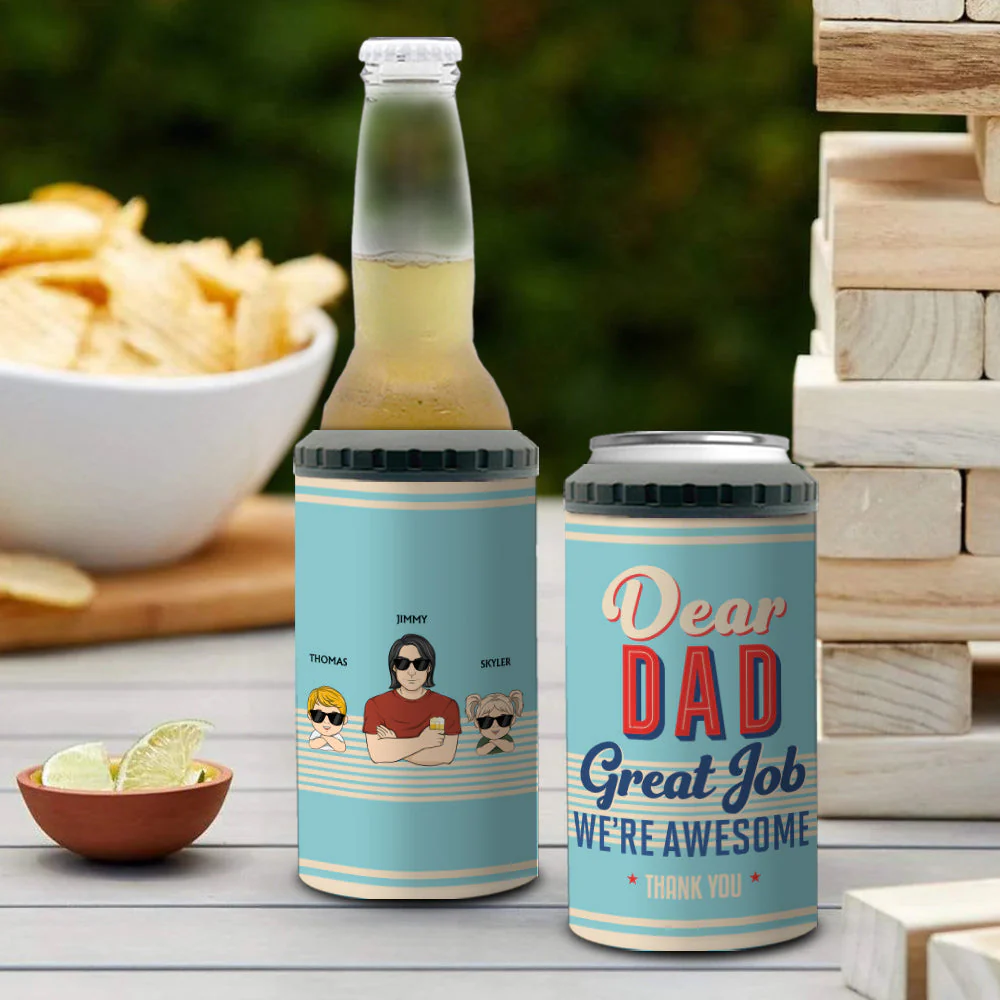 Dear Dad Great Job We Are Awesome Thank You Young - Personalized Custom Can Cooler Tumbler - Image 3