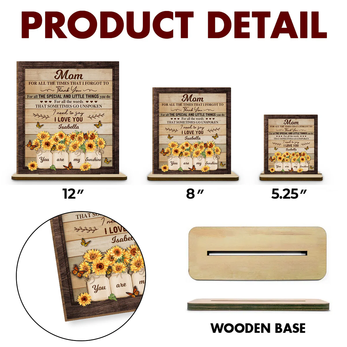 Dear Mom For All The Times - Personalized Custom 2-Layer Wood Plaque With Flat Base - Image 6