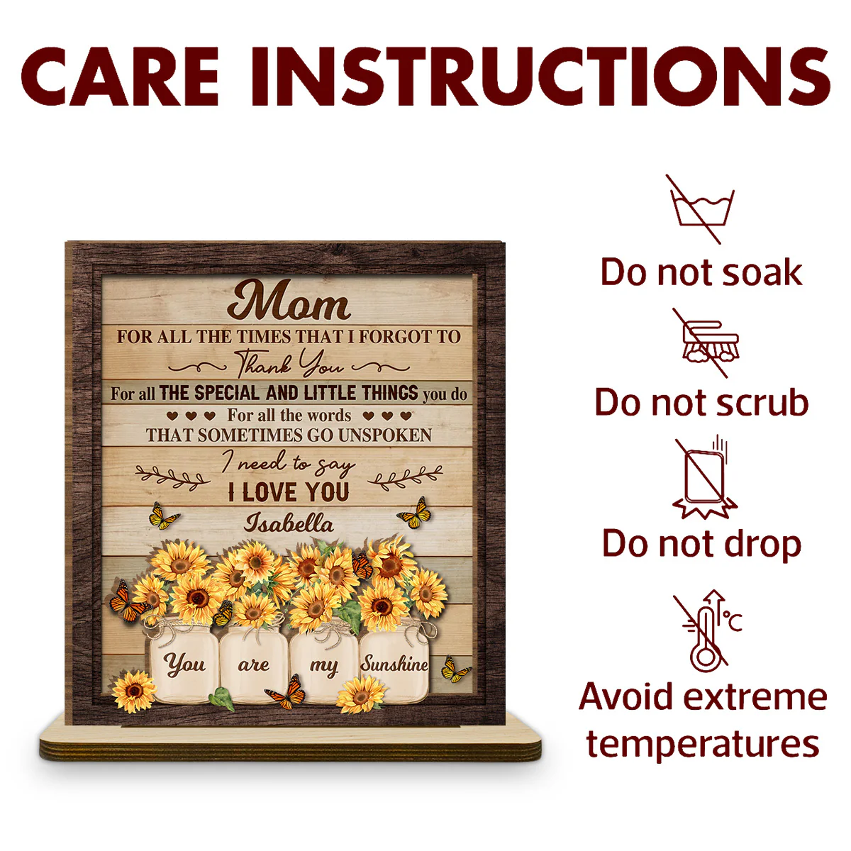 Dear Mom For All The Times - Personalized Custom 2-Layer Wood Plaque With Flat Base - Image 7