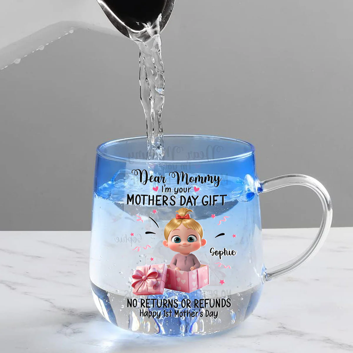 Dear Mommy I Am Your Gift - Personalized Custom Blue Gradient Glass Mug - Image 2
