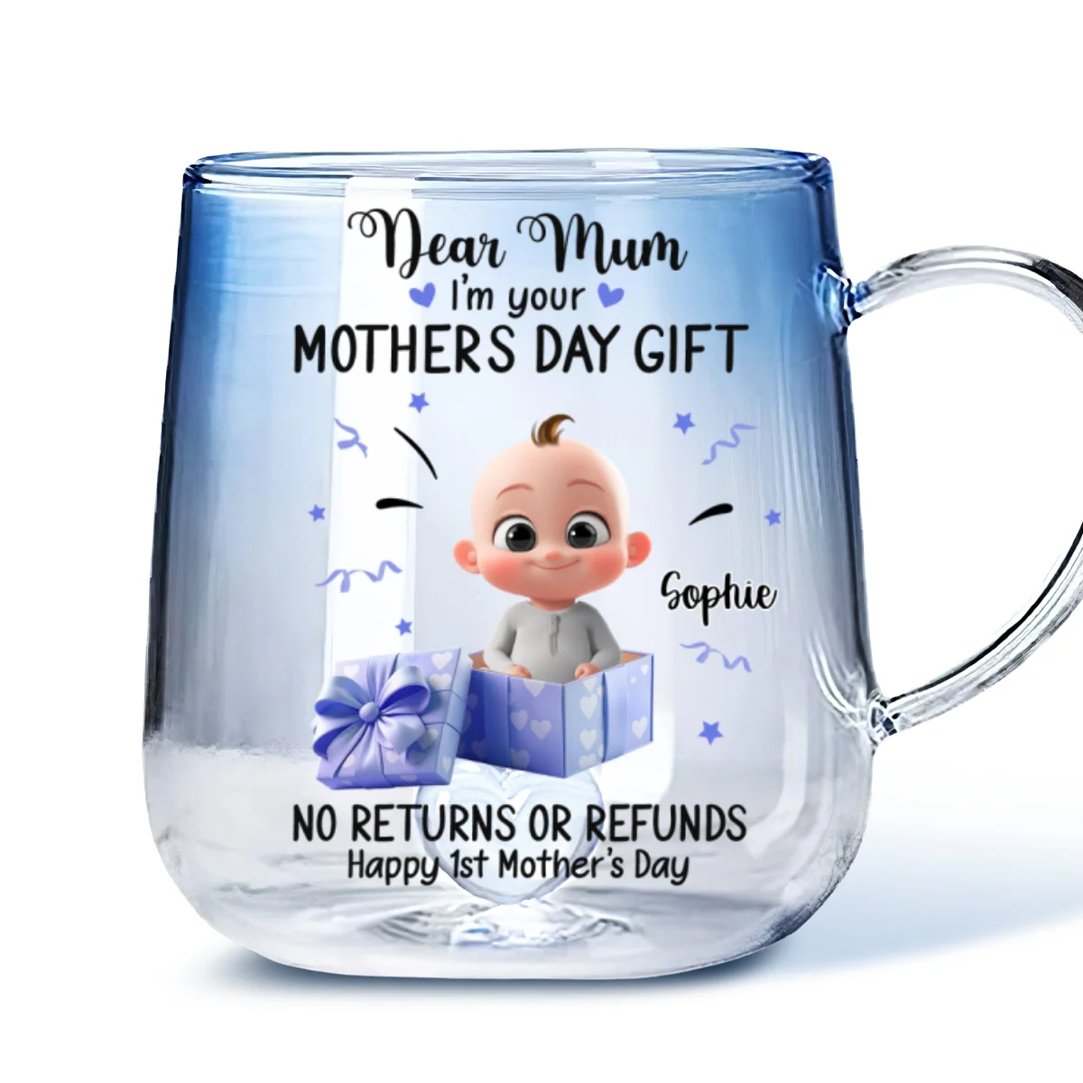 Dear Mum I Am Your Gift - Personalized Custom Blue Gradient Glass Mug - Image 5