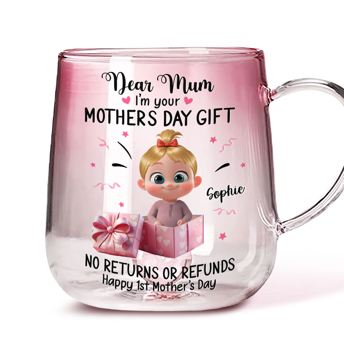 Dear Mum I Am Your Gift - Personalized Custom Pink Gradient Glass Mug