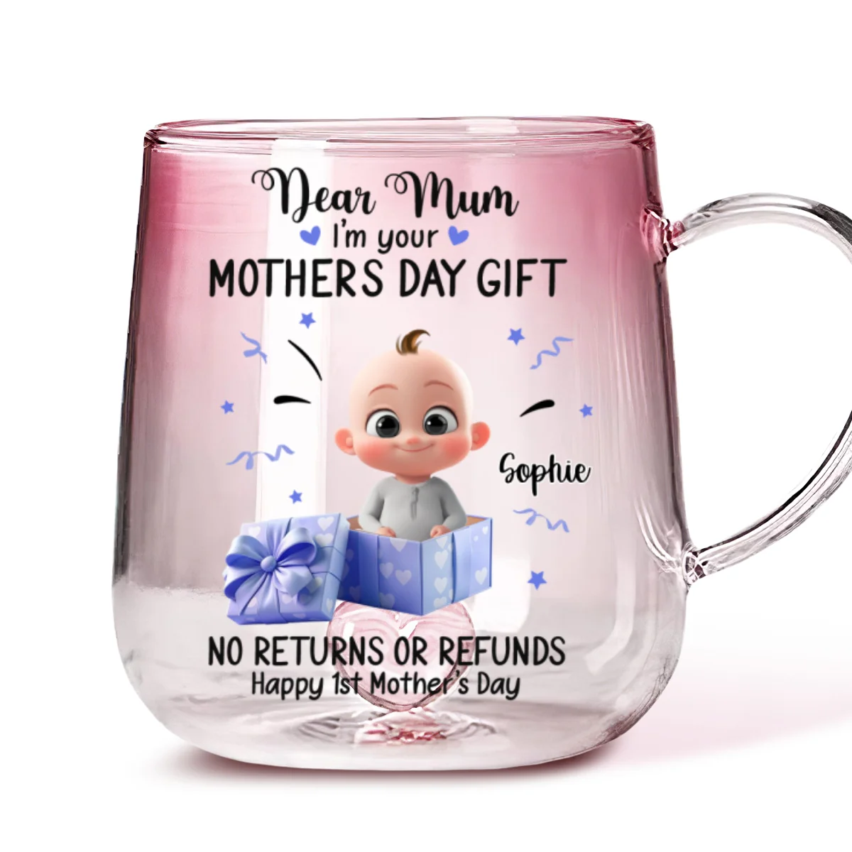Dear Mum I Am Your Gift - Personalized Custom Pink Gradient Glass Mug - Image 5