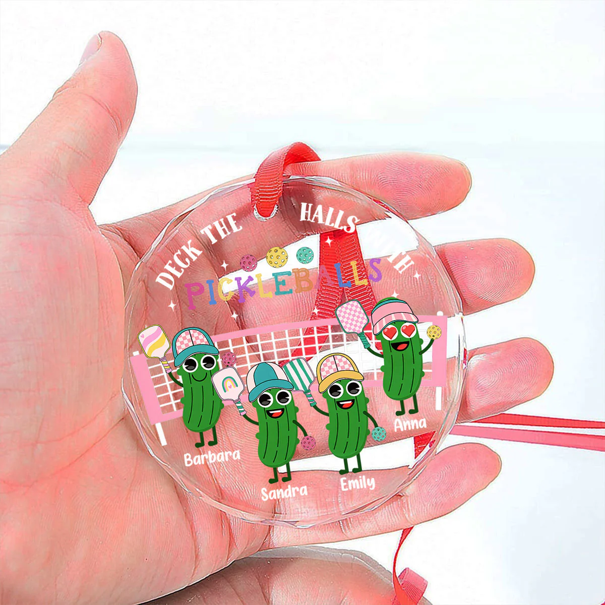 Deck The Halls With Pickleballs - Personalized Custom Glass Ornament - Image 3