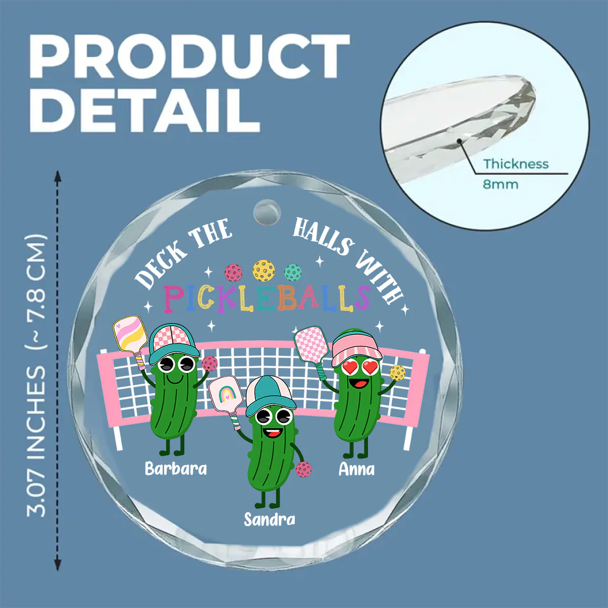 Deck The Halls With Pickleballs - Personalized Custom Glass Ornament - Image 5