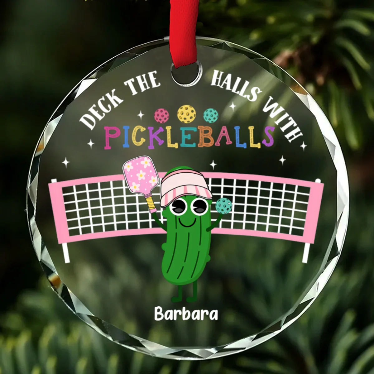 Deck The Halls With Pickleballs - Personalized Custom Glass Ornament - Image 6