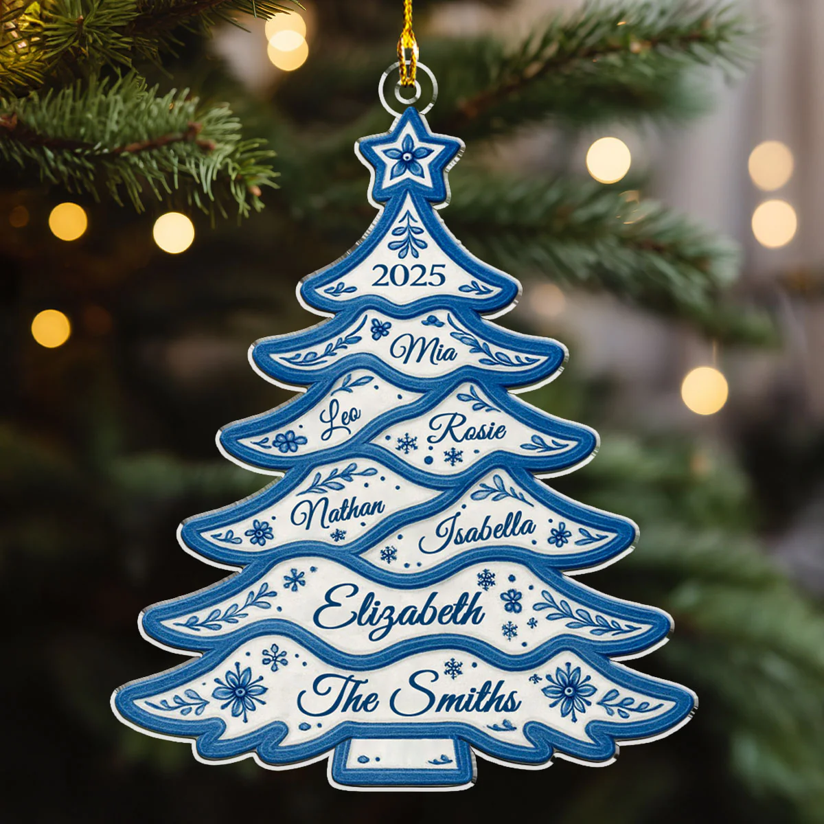 Delft Blue Christmas Tree - Personalized Custom Acrylic Ornament - Image 2