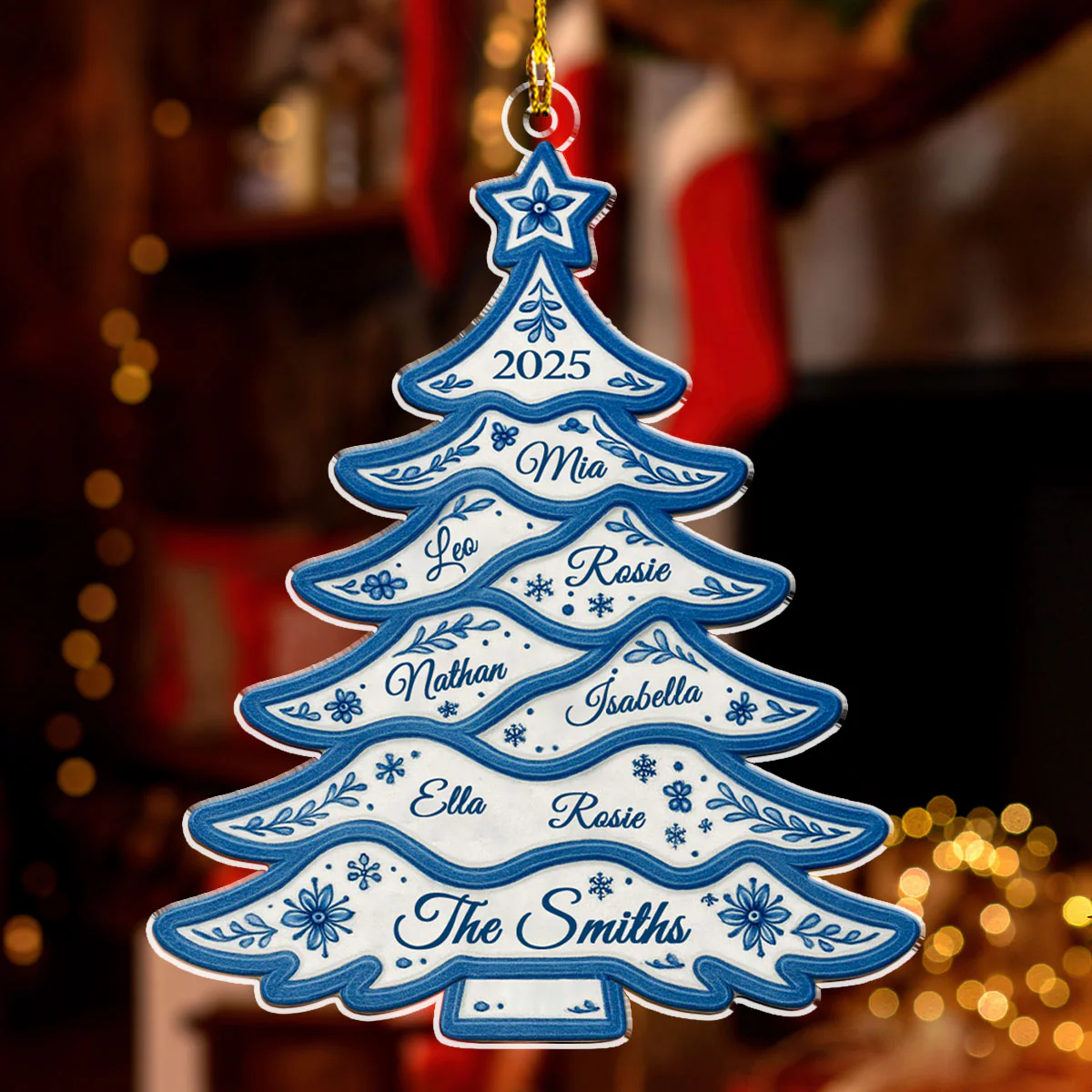 Delft Blue Christmas Tree - Personalized Custom Acrylic Ornament - Image 3