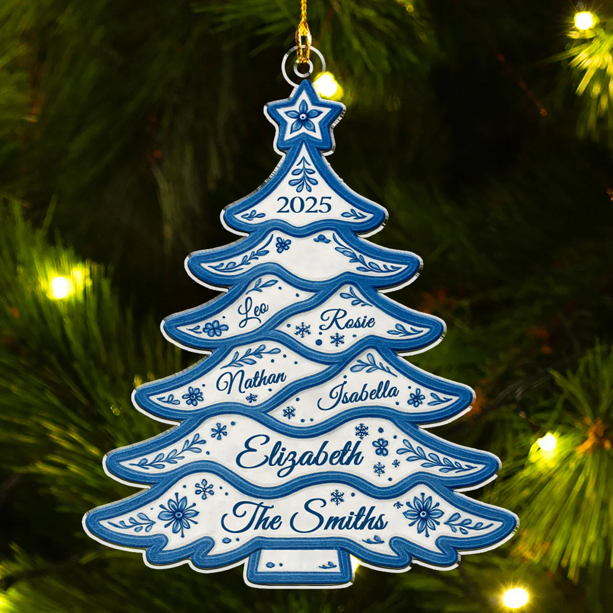 Delft Blue Christmas Tree - Personalized Custom Acrylic Ornament - Image 4