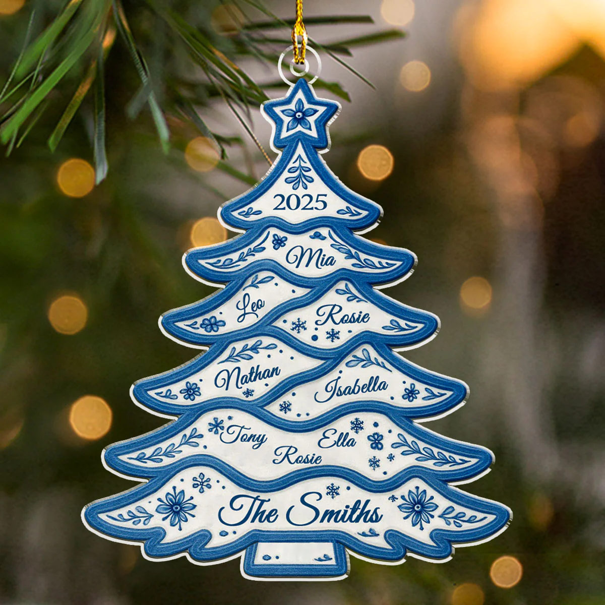 Delft Blue Christmas Tree - Personalized Custom Acrylic Ornament - Image 5