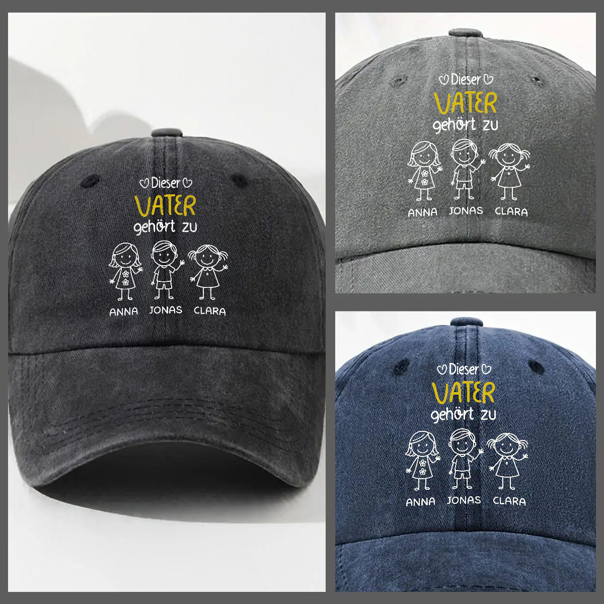 Dieser Opa gehört uns – Personalisierte Vintage-Denim-Kappe im Used-Look - Image 3