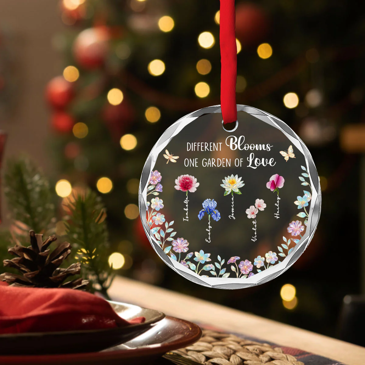Different Blooms - Personalized Custom Glass Ornament - Image 2