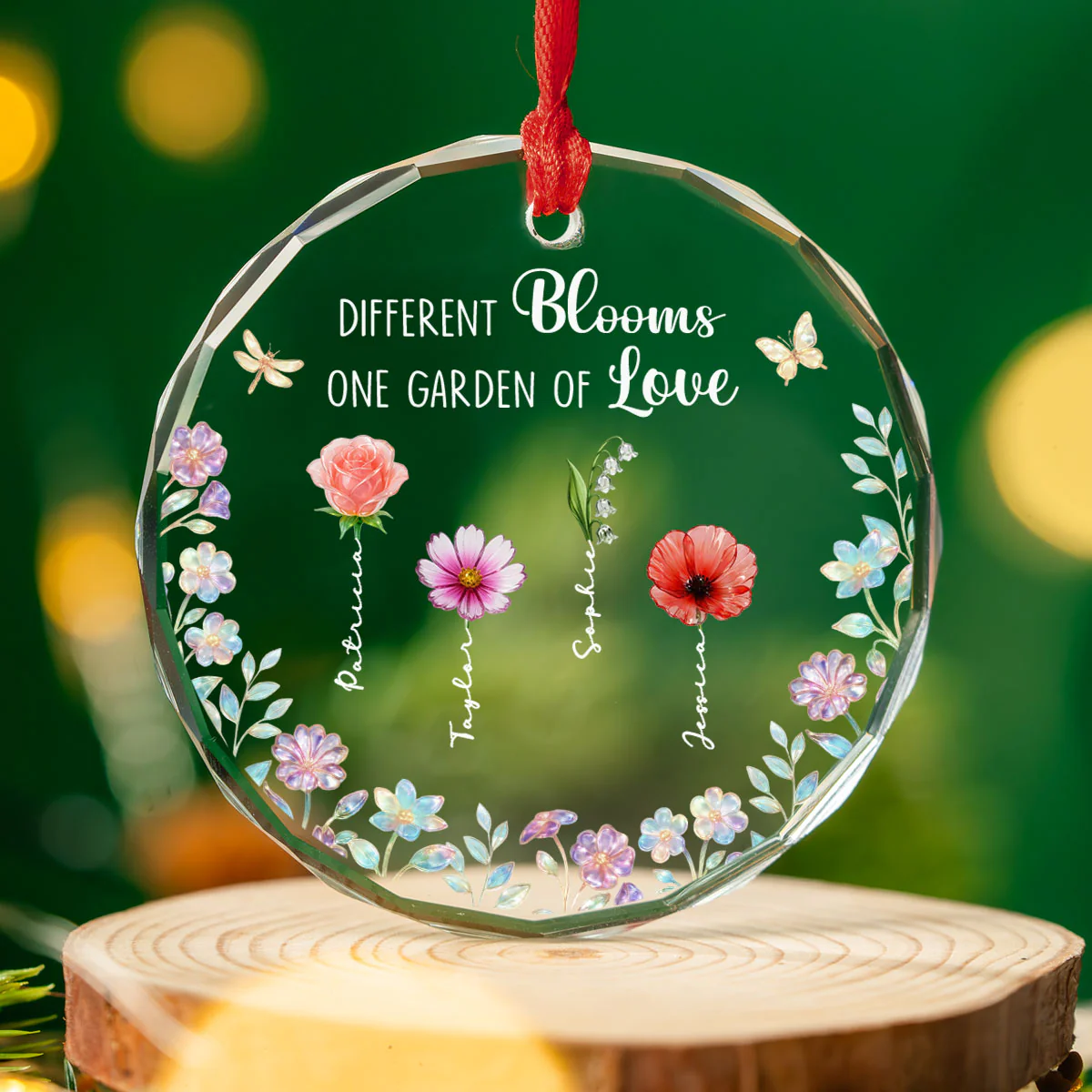 Different Blooms - Personalized Custom Glass Ornament - Image 3