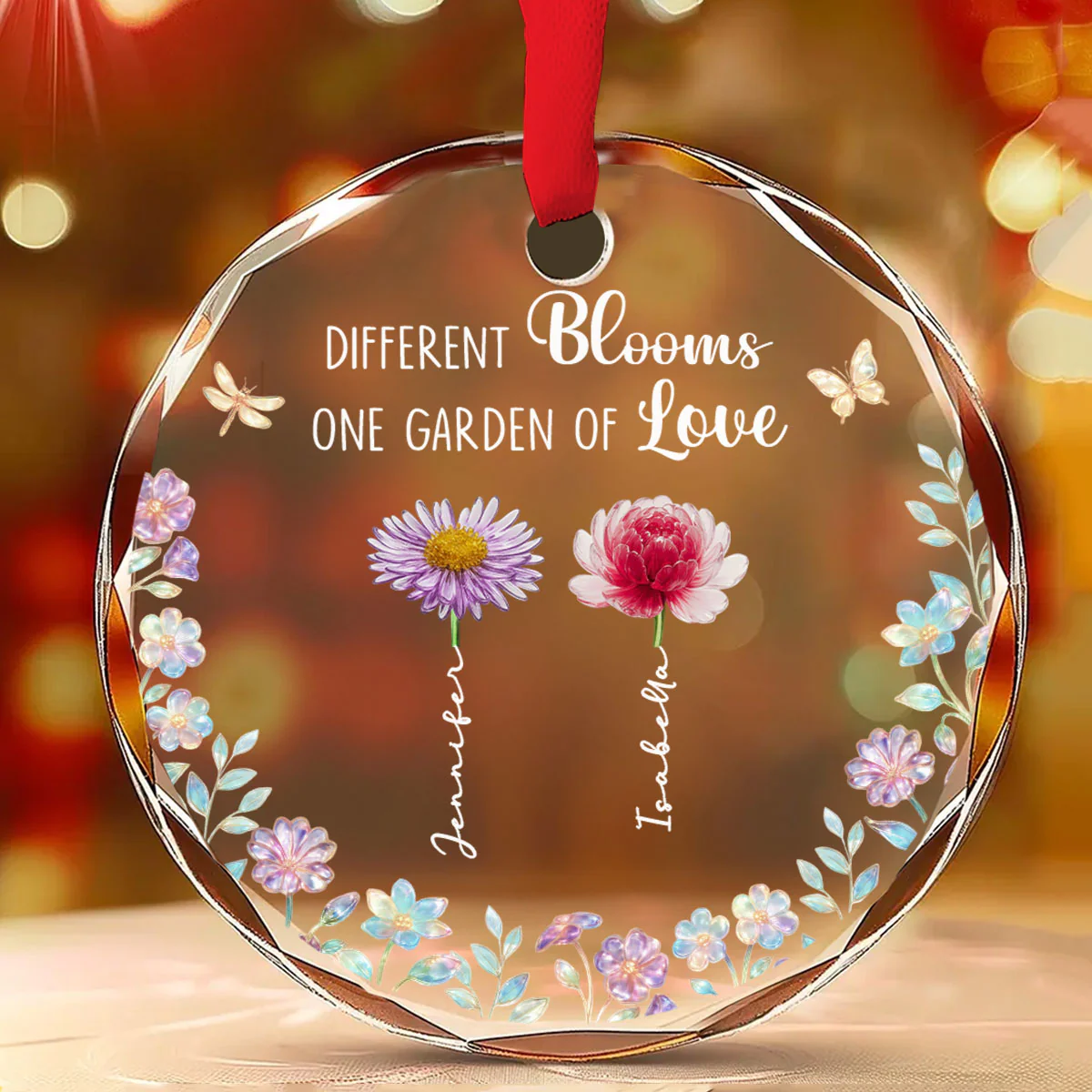 Different Blooms - Personalized Custom Glass Ornament - Image 4