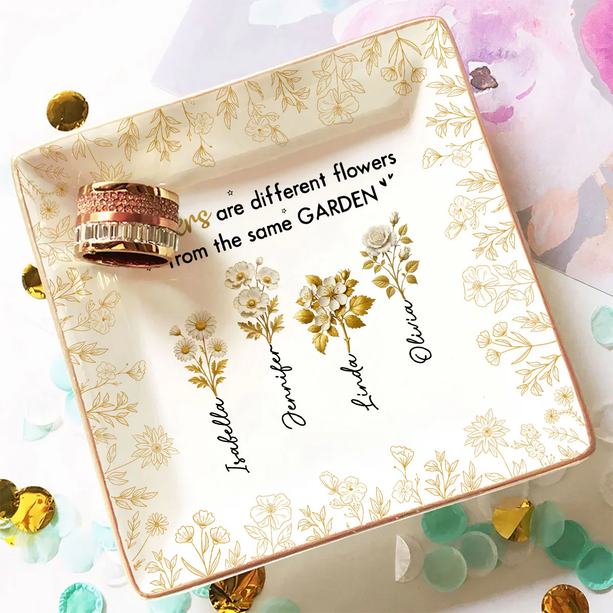 Different Flowers  - Personalized Custom Jewelry Dish - Image 2