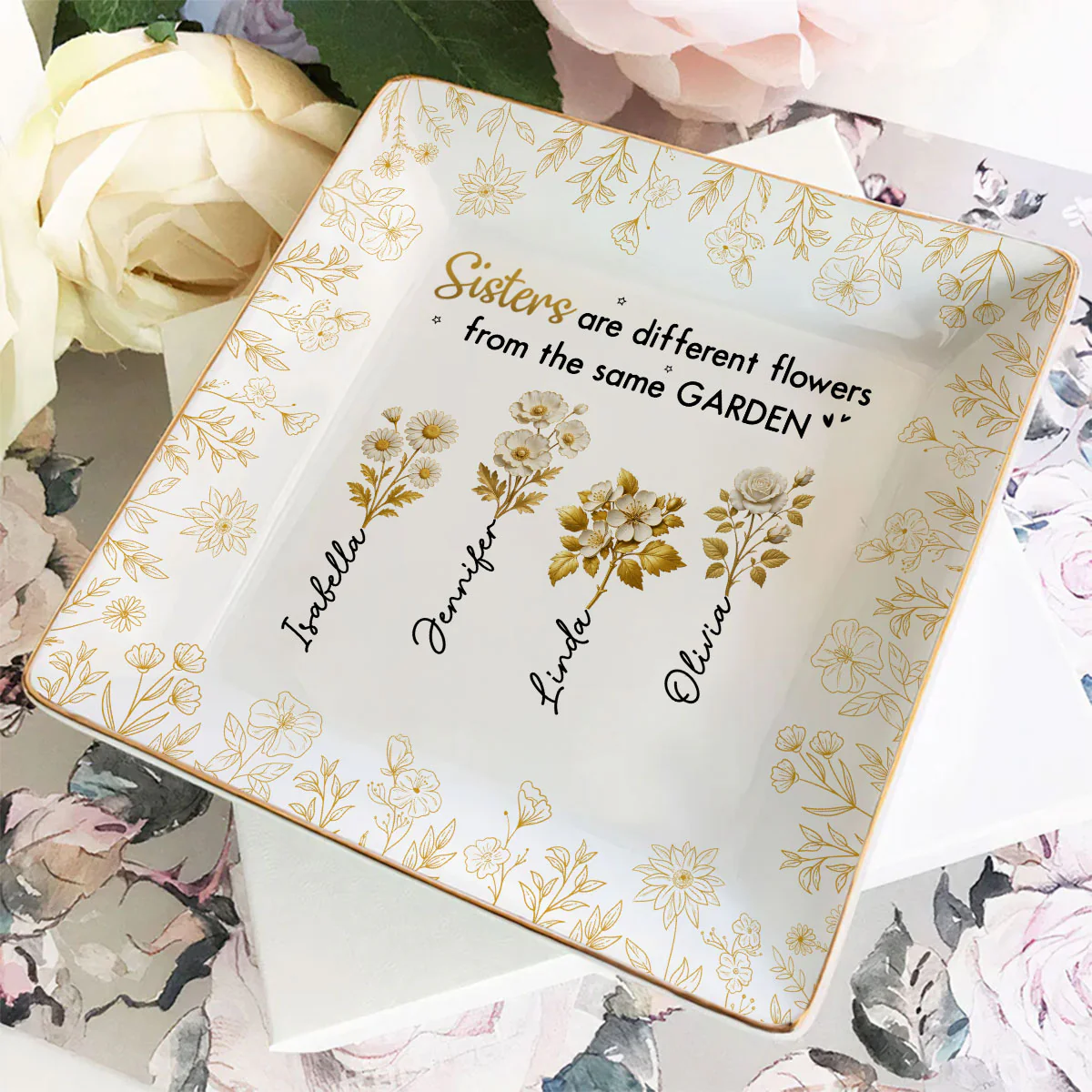 Different Flowers  - Personalized Custom Jewelry Dish - Image 3