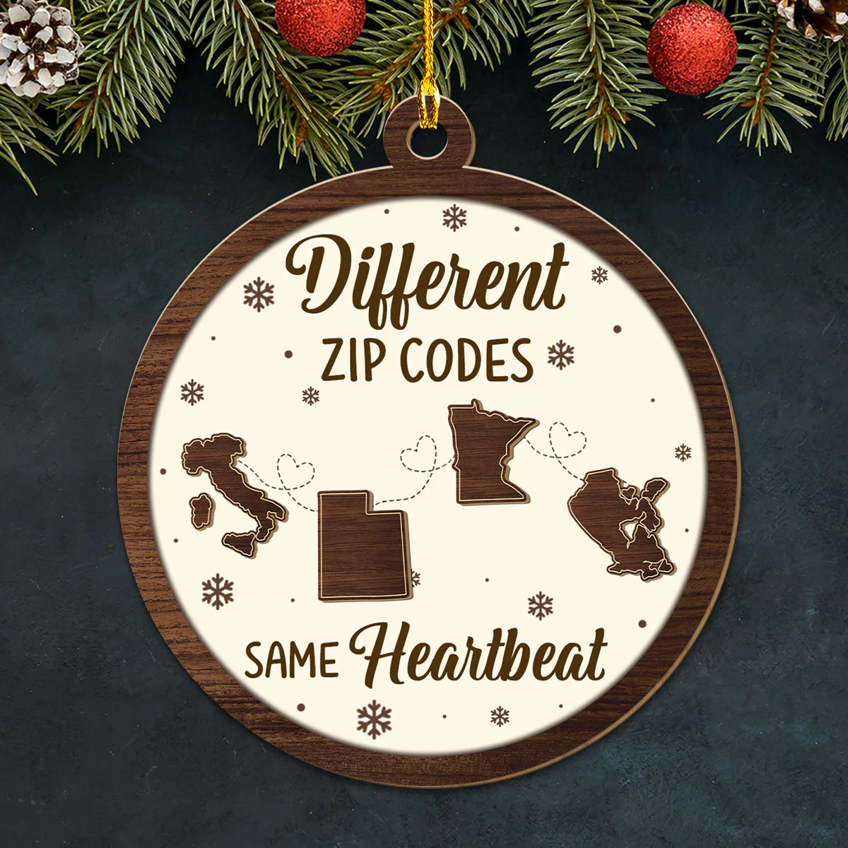 Different Zip Codes - Personalized Custom Wood Ornament - Image 3
