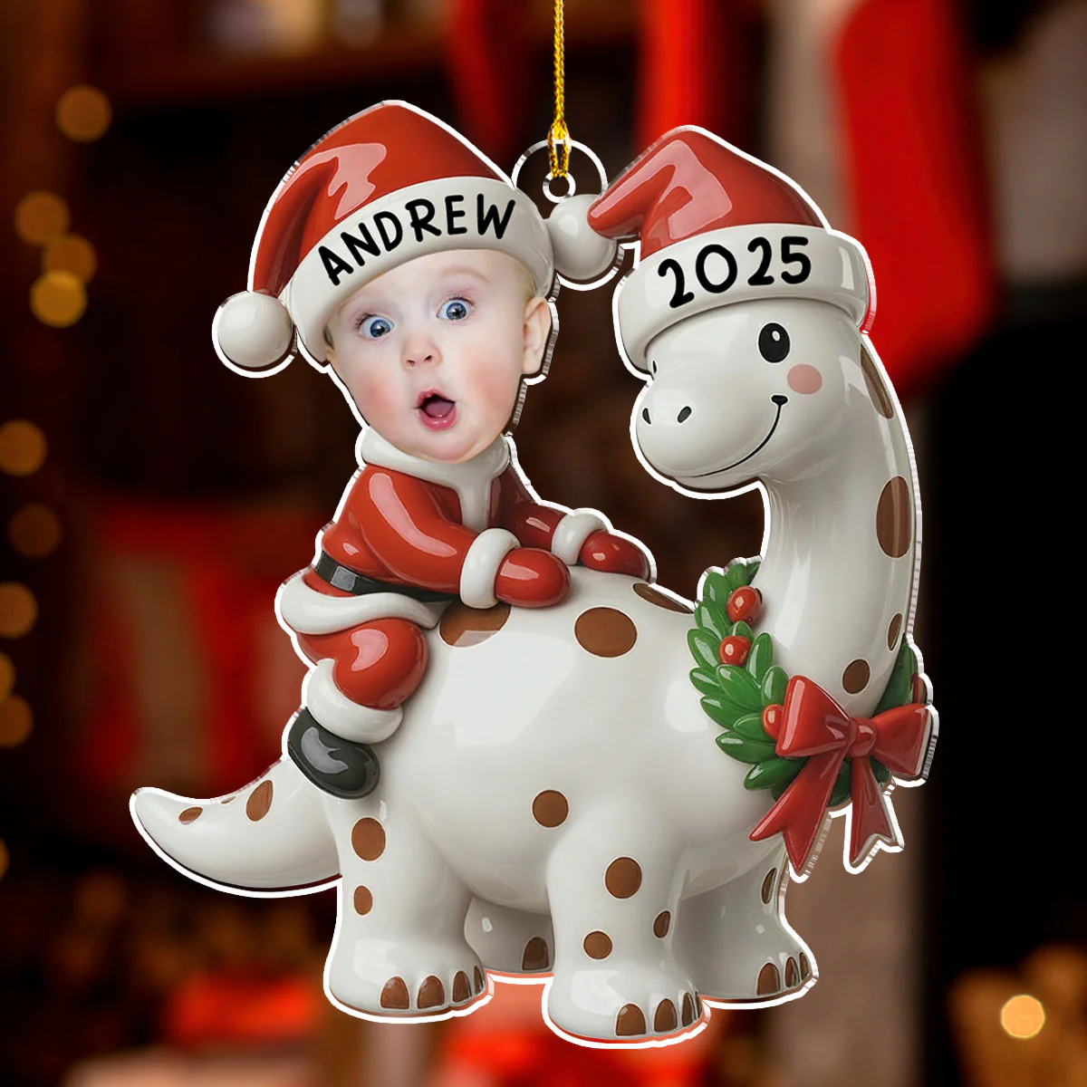 Dinosaur Christmas - Personalized Custom Acrylic Ornament - Image 2