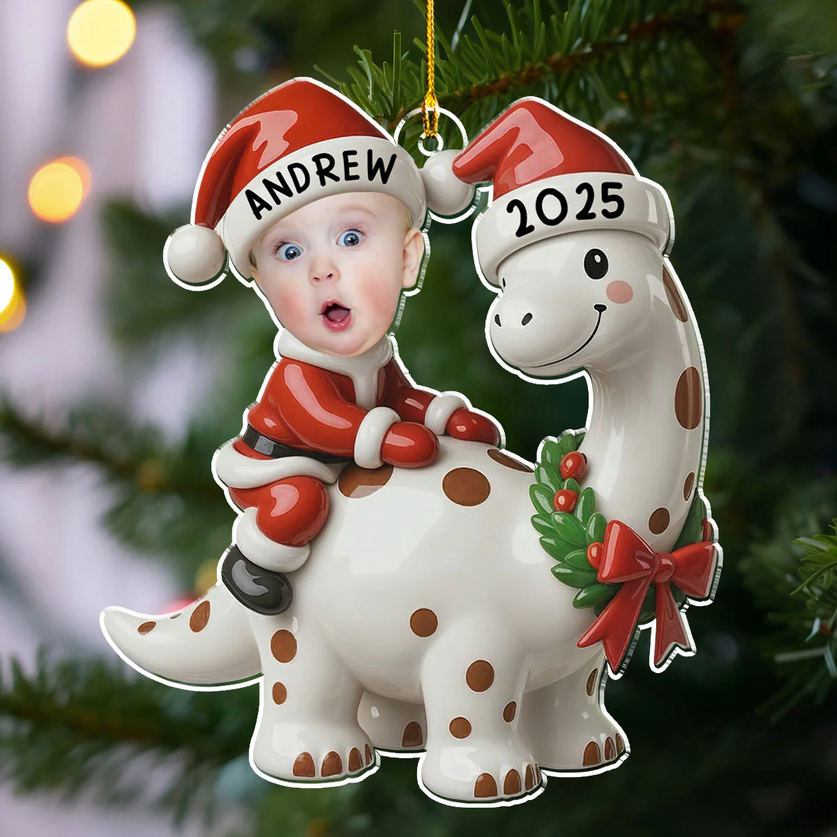Dinosaur Christmas - Personalized Custom Acrylic Ornament - Image 3