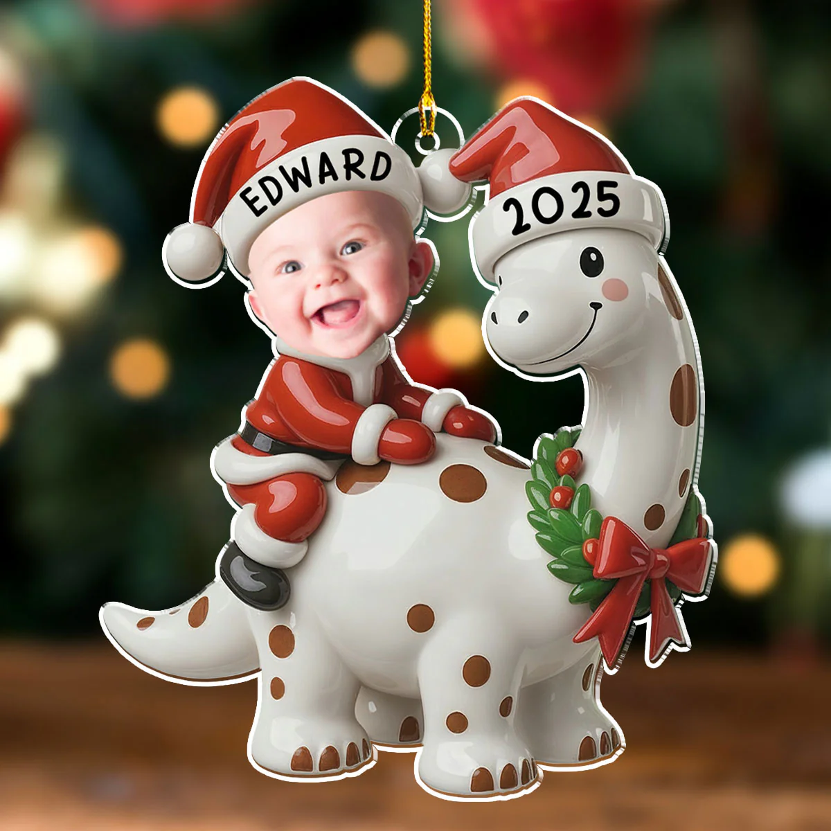 Dinosaur Christmas - Personalized Custom Acrylic Ornament - Image 5
