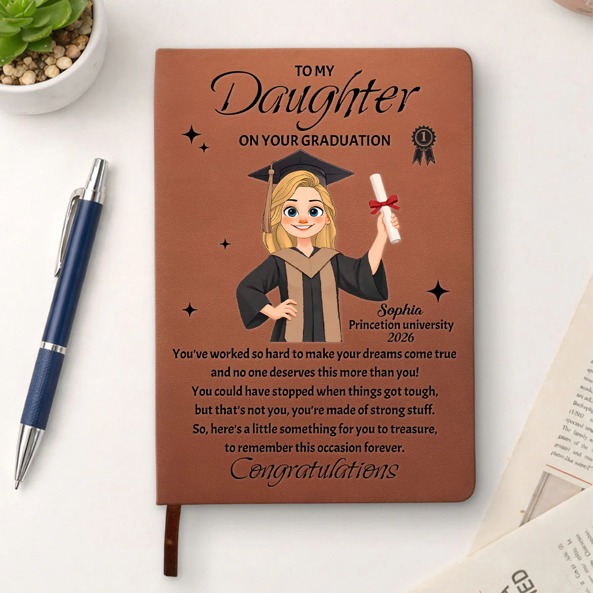 Diploma In Hand - Personalized Custom Leather Journal - Image 3