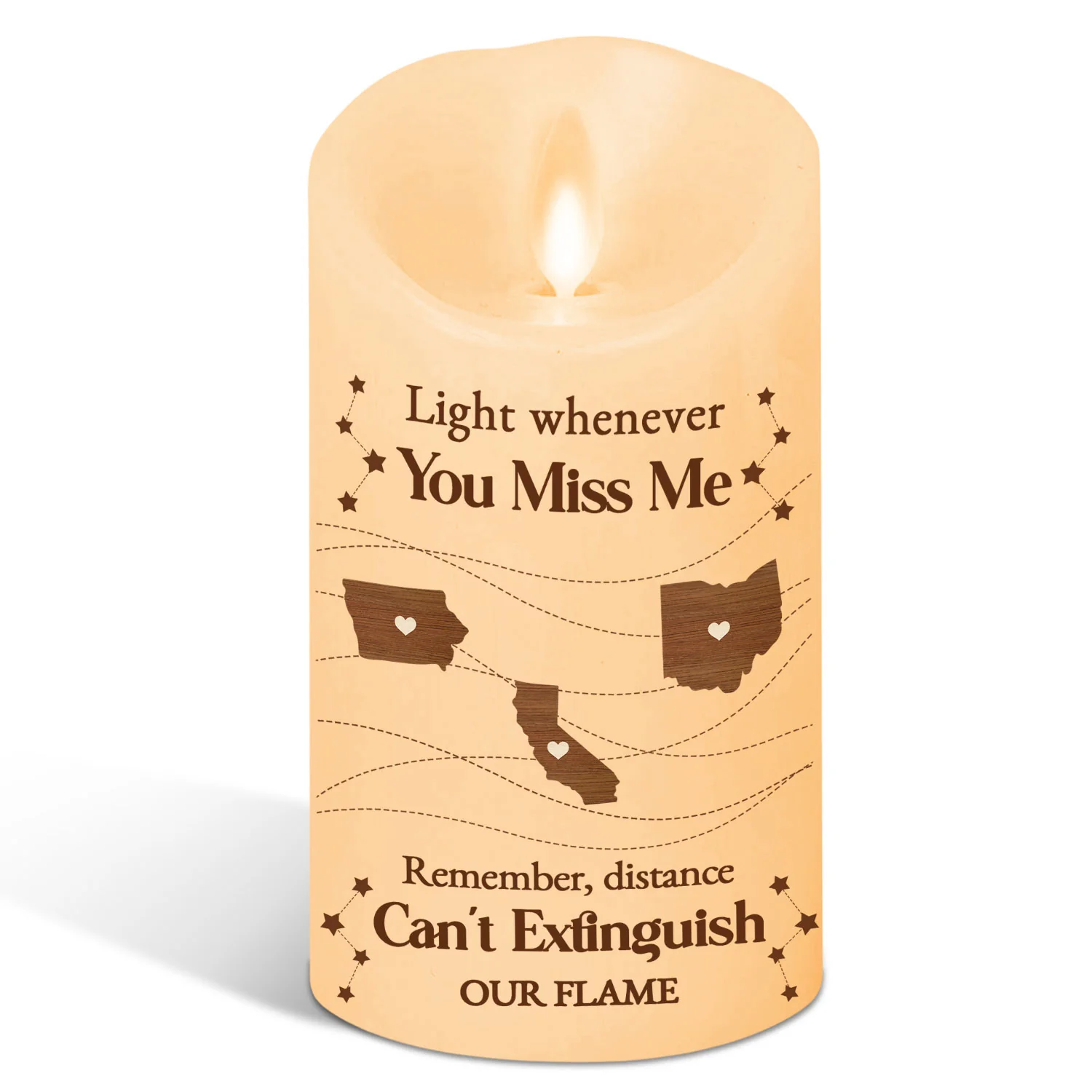 Distance Can Not Extinguish Our Flame - Personalized Custom LED Candle - Image 5