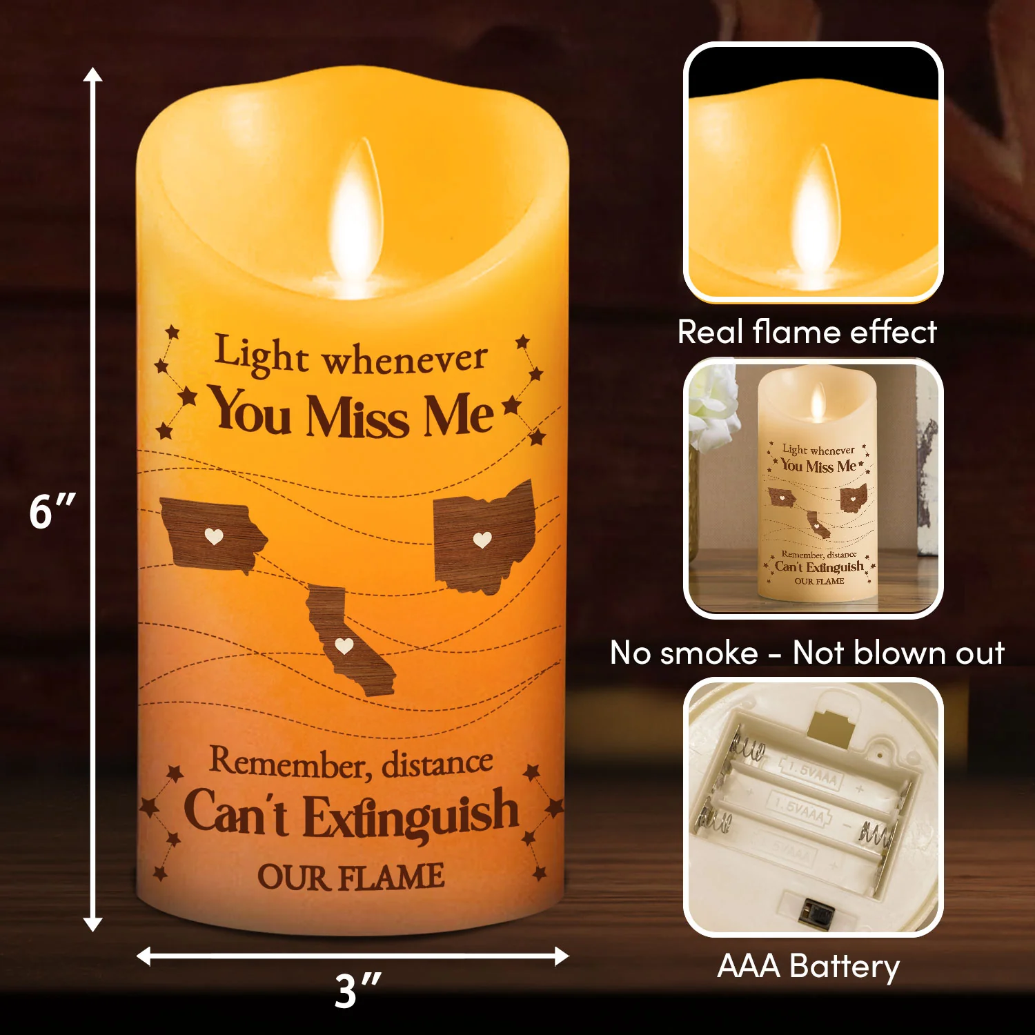 Distance Can Not Extinguish Our Flame - Personalized Custom LED Candle - Image 6
