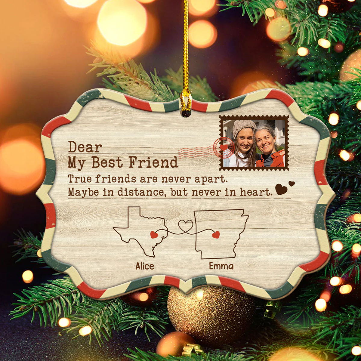 Distance Friendship - Personalized Custom Wood Ornament - Image 3