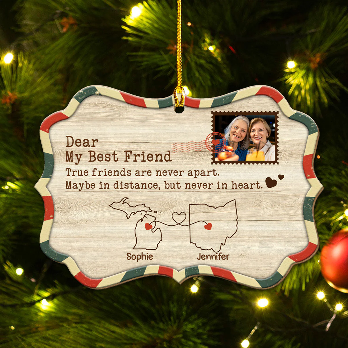 Distance Friendship - Personalized Custom Wood Ornament - Image 4