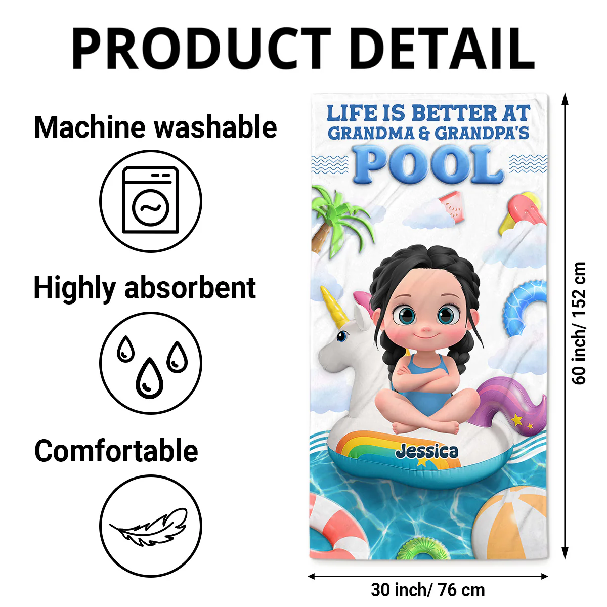 Dive Into Happiness - Personalized Custom Beach Towel - Image 4
